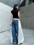 Lace Contrast Wide Denim Pants